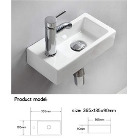 Wall Hung Basin Sink Small Cloakroom Basin Rectangle Ceramic Wash Basin Left Hand with Tap & Drain(Art Deco)