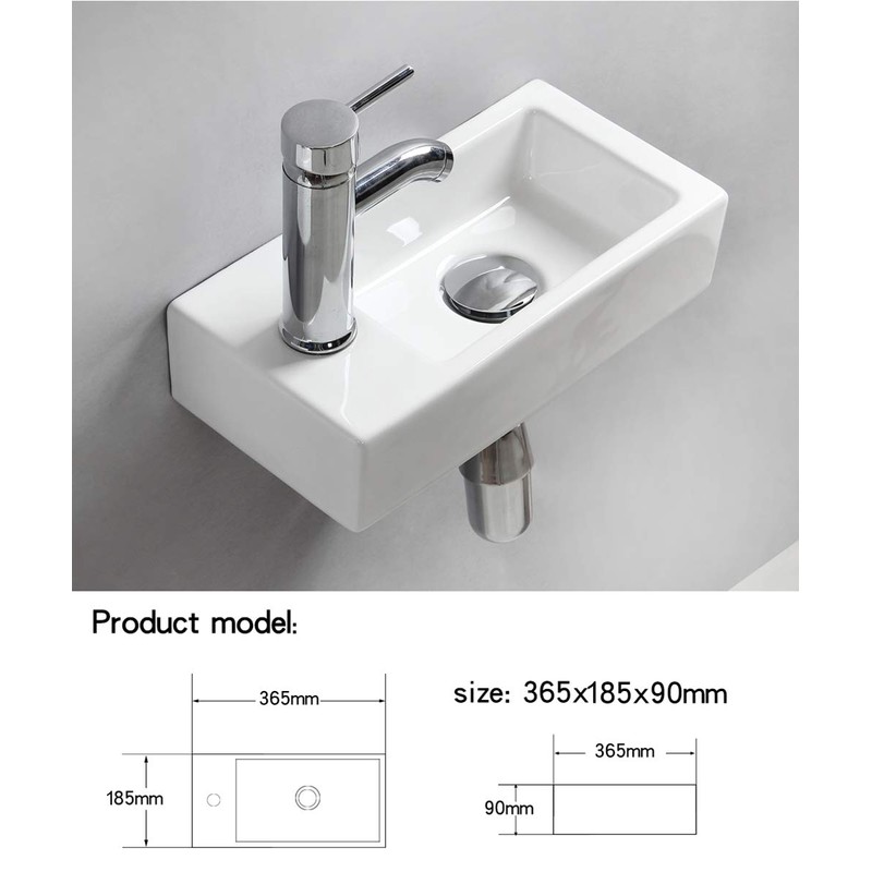 Wall Hung Basin Sink Small Cloakroom Basin Rectangle Ceramic Wash