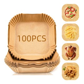 GalvaPcth Air Fryer Liners, Non-Stick Airfryer Liner, Airfryer Disposable Paper Liners Oil Resistant, 100Pcs and Square 9inch Baking Paper Waterproof, Air Fryer Paper for Oven
