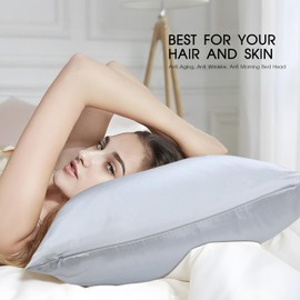 SILKTALE 100% Mulberry Silk Pillowcase with Hidden Zipper,Both Sides Pure Silk Breathable Pillow Case for Hair and Skin,19 Momme Grade 6A,1pc,Light Blue,Queen Size 20x30 Inches