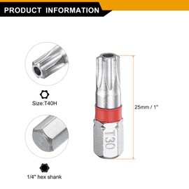 sourcing map 2pcs Torx Screwdriver Bit T30H 1/4" Hex Shank 25mm/1" Length Magnetic Star 6 Point Head Hex Bits S2 Steel Electric Screw Driver Bit with Hole Torx Head