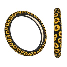 KCAROQMI Black Steering Wheel Cover for Women,Sunflower Patterns 14.5 Steering Wheel Cover Protector Non Slip Durable Universal Automotive Accessories Car Decorations