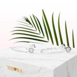 THIORA Women's Necklace Earrings with Stones | Premium Stainless Steel | Cubic Zirconia | Earring with Chain, Stainless Steel, Created Cubic Zirconia