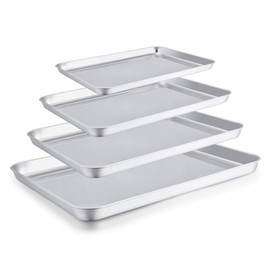 TeamFar Baking Sheet Set of 4, Stainless Steel Baking Pan Tray Cookie Sheet, Non Toxic & Healthy, Rust Free & Easy Clean - Dishwasher Safe