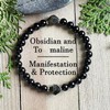 Fankayi Black Tourmaline Obsidian Bracelet,Adjustable Black Tourmaline Crystal Bracelet,Adjustable Black