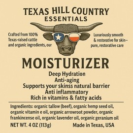 Texas Hill Country Essentials Organic Grass‑Fed Beef Tallow Moisturizer – Face, Body & Hands – Natural Eczema Relief