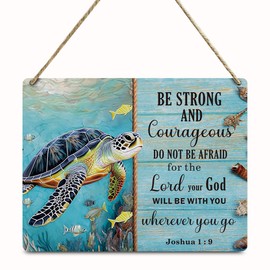 Beach Decor Sea Turtle Gifts Inspirational Christian Bible Verse Wooden Wall Sign Religious Gifts Wall Hanging Plaque Sign for Home Office Living Room Bedroom Kitchen Coastal Decor