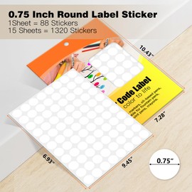 1320PCS Color Coding Labels (15 Sheets) - 3/4 Inch White Round Labels Dot Stickers for Organization, File Folders, Inventory - Small Circle Dots