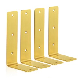 ANTERRIFIC Gold Shelf Brackets, 4 Pack Heavy Duty Floating Shelf Bracket, Stainless Steel L Brackets for Shelves, 7 Inch Shelf Bracket for Shelf Support and Floating Shelf Hardware