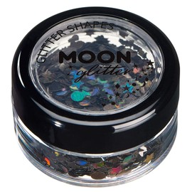 Moon Glitter Holographic Shapes - 100% Cosmetic Glitter for Face, Body, Nails, Hair and Lips - 3g - Black