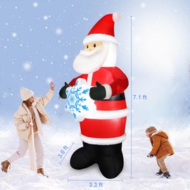 VOCADE 7FT Christmas Inflatable Decoration Santa Claus Hold Snowflake Blow Up Outdoor Decoration with Built-in LED Light Blow up Santa Claus Decoration for Yard Patio Garden Lawn Xmas Party