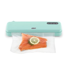 DASH SuperSeal™ Vacuum Sealer for Food Storage and Sous Vide, Perfect for Preserving Fresh Ingredients, Single Use & Reusable Bags and Cutter Included - Aqua