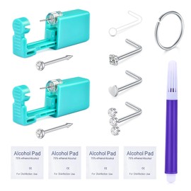 QWALIT Nose Piercing Kit Nose Ring Piercing Kit Self Nose Piercing Kit at Home Nose Piercing Kit with Nose Rings Disposable Nose Piercing Gun Kit