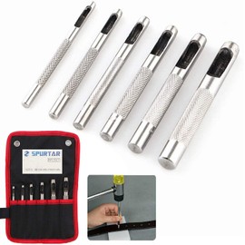 Spurtar 6PCS Leather Hole Punch 1/8'' - 5/16'' Heavy Duty Round Hollow Belt Hole Puncher High Carbon Steel Leather Punch Tool for Belts Watch Cloth Gaskets with Storage Bag