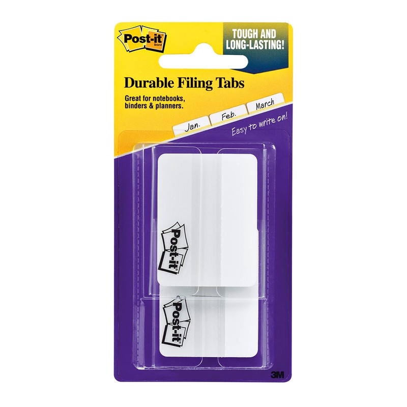 Post-it Tabs, 2 in, Solid, White, 25 Tabs/On-The-Go Dispenser, 2