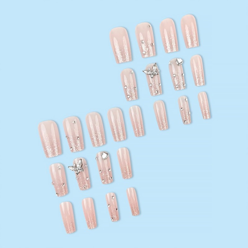 24Pcs Long Coffin Press on Nails Butterfly Fake Nails with