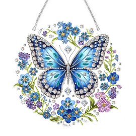 YYTECH Diamond Painting Pendant, Easter 5D Diamond Painting Window Pictures with Chain, DIY Diamond Painting Easter Butterfly Spring Decoration for Entrance and Window Wall Decor