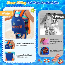 MoKo Toddler Swim Vest, Cartoon Swim Jacket for Children Weigh 22-66 LBS, Toddler Floaties with Adjustable Crotch Strap, Swim Gear for Kids Water Sports Learning Swim Training Equipment, Orange & Blue