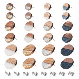 Spritewelry 24 Pieces Flat Round Resin Stud Earrings Walnut Wood with Ear Nuts for Women DIY Earrings Jewelry Making Craft Accessories