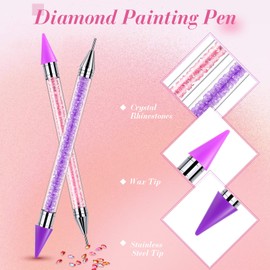 Tatuo 2 Pieces Nail Rhinestone Picker Dual Ended Wax Pen for Rhinestones Dotting Gems Crystals Studs Picker Crystal Beads Handle Manicure Nail Art DIY Making Tool(Pink, Purple)