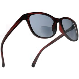 SAMBA SHADES Bifocal Sun Readers Fashion Reading Sunglasses with Matte Black and Wine Red Frame, Grey Lens, 3.00 Magnification for Men and Women