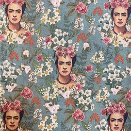 Kt KILOtela - Printed Half Panama Fabric - Digital Print - 100% Cotton - 280 cm Wide - Half Metre, Frida and Flowers - Green