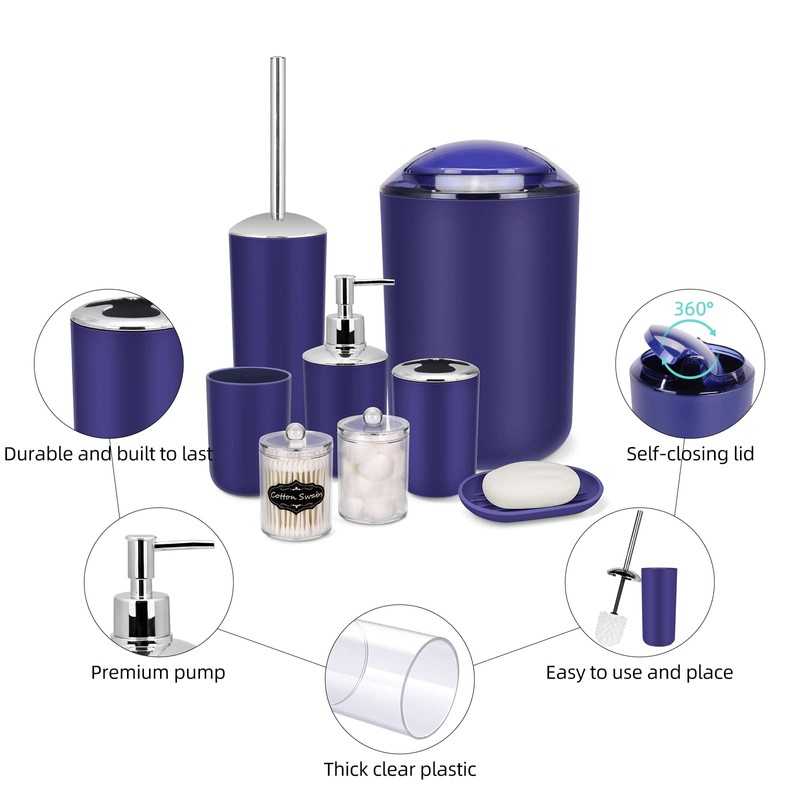 IMAVO Bathroom Accessories Set,Navy Blue Bathroom Set,9 Pieces Bathroom Accessory