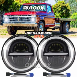 QULOOX 7 INCH Round LED Hi/Lo Beam Headlights Angel Eyes for Ford F100 F150 F250 Truck