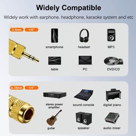 NETVIP 3.5mm Male to 6.35mm Female Headphone Adapter, TRS 1/8 Inch Plug to 1/4 Inch Jack Stereo Audio Adapter for Amplifiers, Guitar, Home Theater Devices, Laptop, Headphones etc