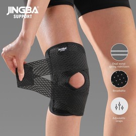 JINGBA SUPPORT Breathable Knee Brace, Sports Knee Support with Adjustable Straps, Knee Protective Equipment, Sports Protective Gear for Running Jumping, Christmas Gift - Color: Black, Specification: L