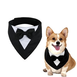 aoozleny Dog Tuxedo Formal Cat Wedding Bandana Dog Collar with Bow Tie Cat Birthday Costume Valentines Outfit Pet (Pure Black, L)