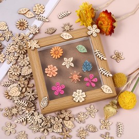 100 Pcs Unfinished Wood Flowers Wood Slice, Flower Leaf Embellishments
