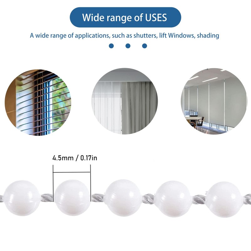 Blinds Roller Cord, Bead Chain for Roman Vertical Blinds, White
