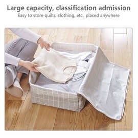 Clothes Quilt Blanket Storage Bag Fabric Organizer Waterproof Zipper Bags Cotton - Versatile for Closet, Bedroom, Underbed Storage in Grey White Plaid