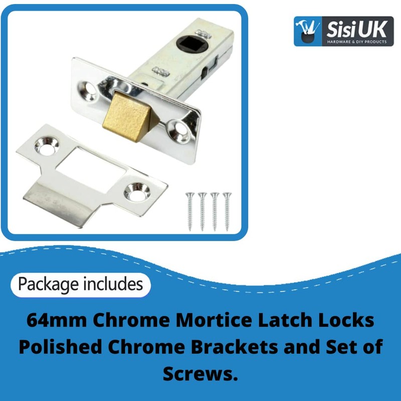 64mm Chrome Door Tubular Latch with Rebate Plate & Screws