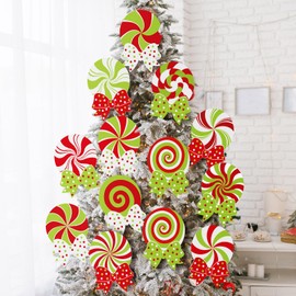 Weysat 24 Pcs Red and Green Christmas Decorations Candy Cane Christmas Tree Picks Large Lollipop Ornaments for Xmas Tree Peppermint Hollow Board Decorations for Xmas Holiday Vase Party Home Decor