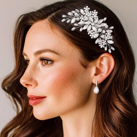 CASDRE Crystal Wedding Hair Comb Silver Rhinestone Bridal Hair Accessories Pearl Hair Pieces for Women and Brides (Silver)