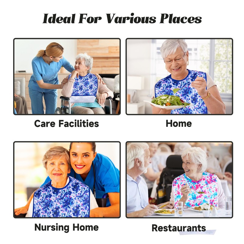 Adult Bibs - 3 Pcs Washable Clothing Protector with Crumb