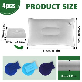 TYSM-CC 4 x Inflatable Pillow, Camping Pillow, Travel Pillow, Flocking Seat Cushion, Air Cushion, Pillow for Camping and Travel, Made of Soft Material