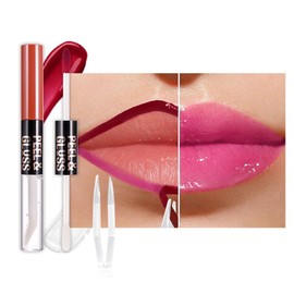 Hot Pink Peel off Lip Stain Lip Oil Dual Ended Combo Set with Tweezer, 2 in 1 Lips Liner Stain Oil Long Lasting Waterproof, High Pigmented Flawless Lips Tint Stick Not Faded Vegan & Cruelty-free