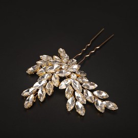 Teyglen Crystal Wedding Hair Pins Gold Rhinestone Bridal Hair Clip Pin Flower Crystal Hair Piece Hair Accessories Jewelry for Women (Gold)