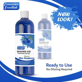 Concession Essentials – 16oz Premium Snow Cone Syrup, Blue Raspberry Flavor – 1ct – Bold & Fruity Shaved Ice Syrup for Snow Cones, Slushies, Desserts & More – Made in the USA