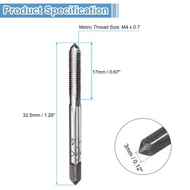 uxcell 4 Set Metric Hand Taps, M4 x 0.7 H2 Thread Taper + Bottom Tap, 9CrSi Alloy Tool Steel Screw Threading Milling Tapping Tool Kit
