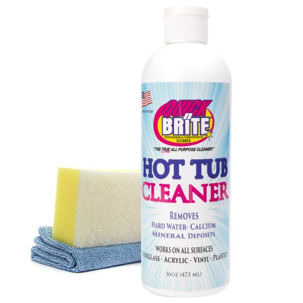 Quick N Brite Heavy Duty Hot Tub Cleaner Kit - Non-abrasive Cleaning Gel with Sponge and Cloth, 16 oz.