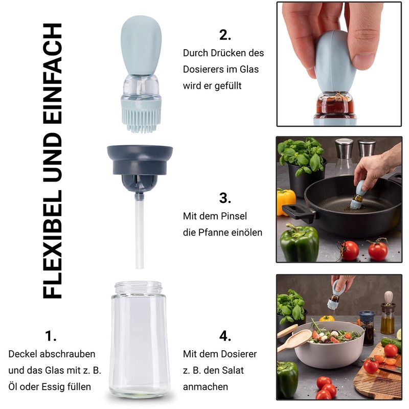 Fino Casa 2er Set, 2in1 Ölflasche mit Pinsel, Ölspender, Ölsprüher