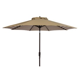 Safavieh PAT8007B Collection Athens Beige and White Inside Out Striped 9Ft Crank Outdoor Auto Tilt Umbrella