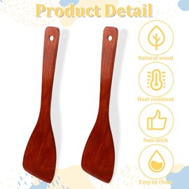 BOHUIZ 2 Pcs Wooden Spatula for Cooking, 12.8 Inches Natural Wood Spatula for Non-Stick Cookware, Flat Wood Spatulas for Cooking, Long Handle Wooden Utensils for Pan and Wok