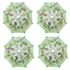 THY COLLECTIBLES Pack of 4 Mini Lace Umbrella Parasols with Sequins - Delicate Decorative Small Umbrella for Weddings, Showers, Parties and Events - 11.6 inch Diameter (Green)