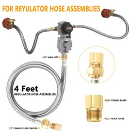 2 Stage Auto Changeover LP Propane Gas Regulator with 2 Pcs 18"RV Pigtail Propane Hose with Gauge and 4FT Stainless Braided Regulator Hose Assemblies Dual Propane Tank Regulator for RVs,Trailers,Campe