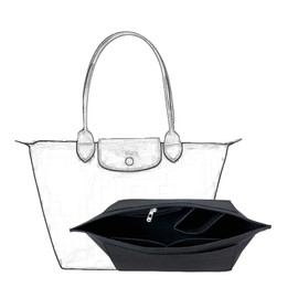 D.DUO Purse Organizer, Multi-Pocket Felt Handbag Organizer, Folding Tote Bag organizer insert for Insert Wallet Organizer for Longchamp (Black, Small)